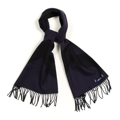 Hermes Cashmere Casaque Chevron Muffler Marine Black 1 of 3