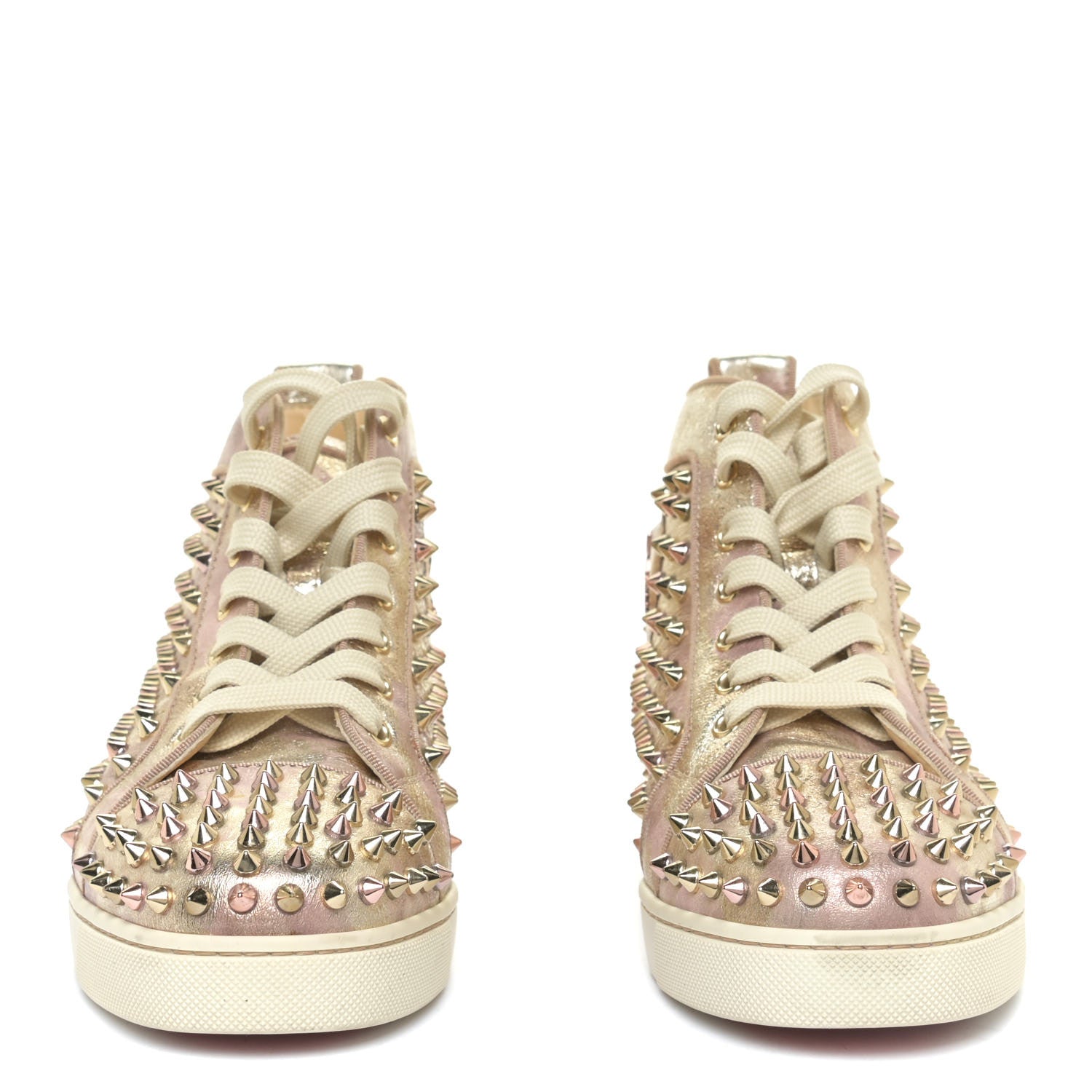 Christian Louboutin Metallic Crinkled Nappa Womens Louis Spikes Flat Sneakers 38.5 Rose Gold Multicolor 3 of 16