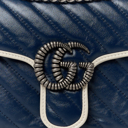 Gucci Vintage Effect Calfskin Matelasse Diagonal Small Torchon GG Marmont Shoulder Bag Blue Agata Mystic White 9 of 11