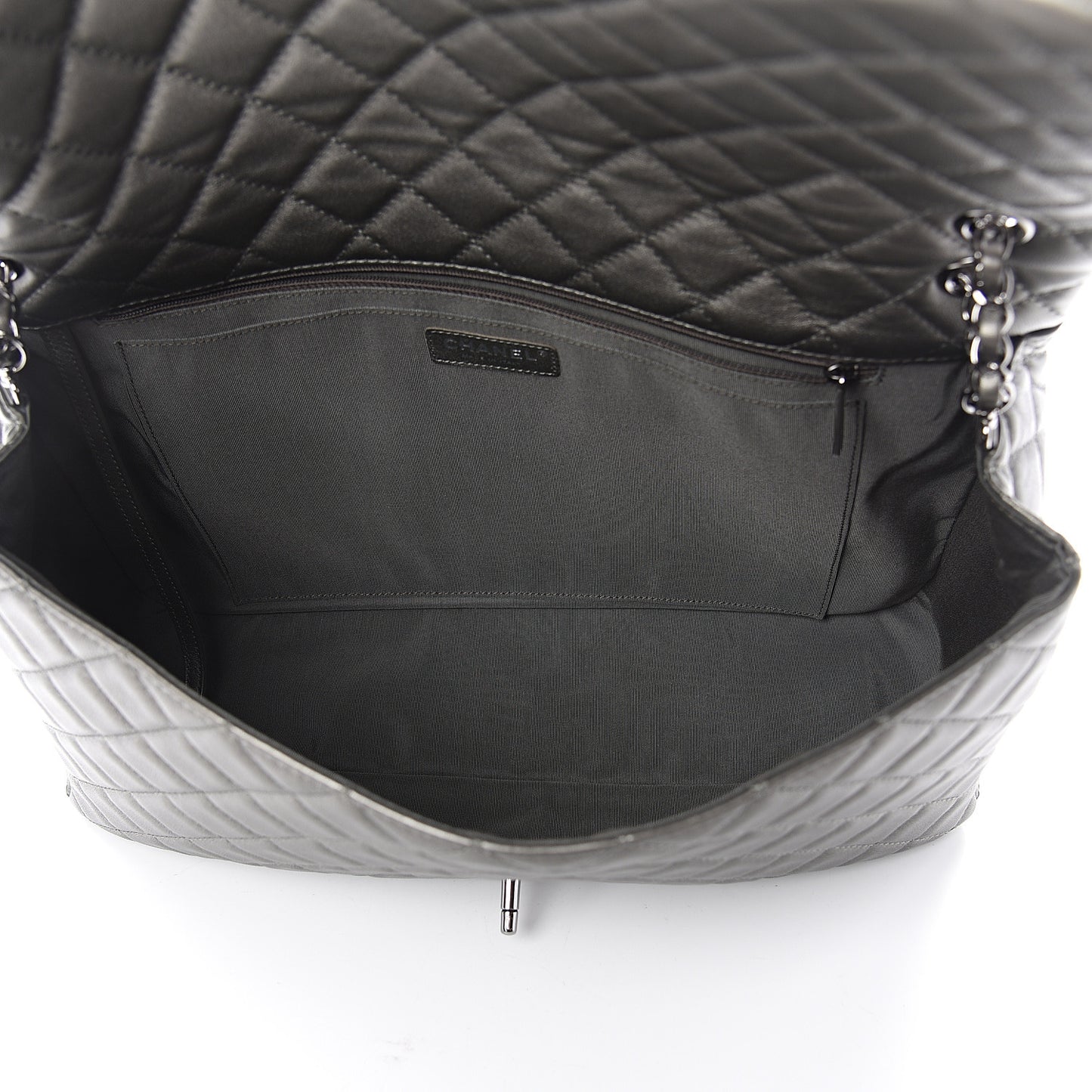 Metallic Calfskin Quilted Small XXL Travel Flap Bag Dark Silver