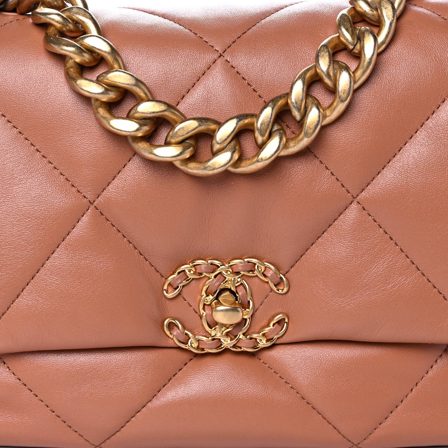 Lambskin Quilted Large Chanel 19 Flap Brown