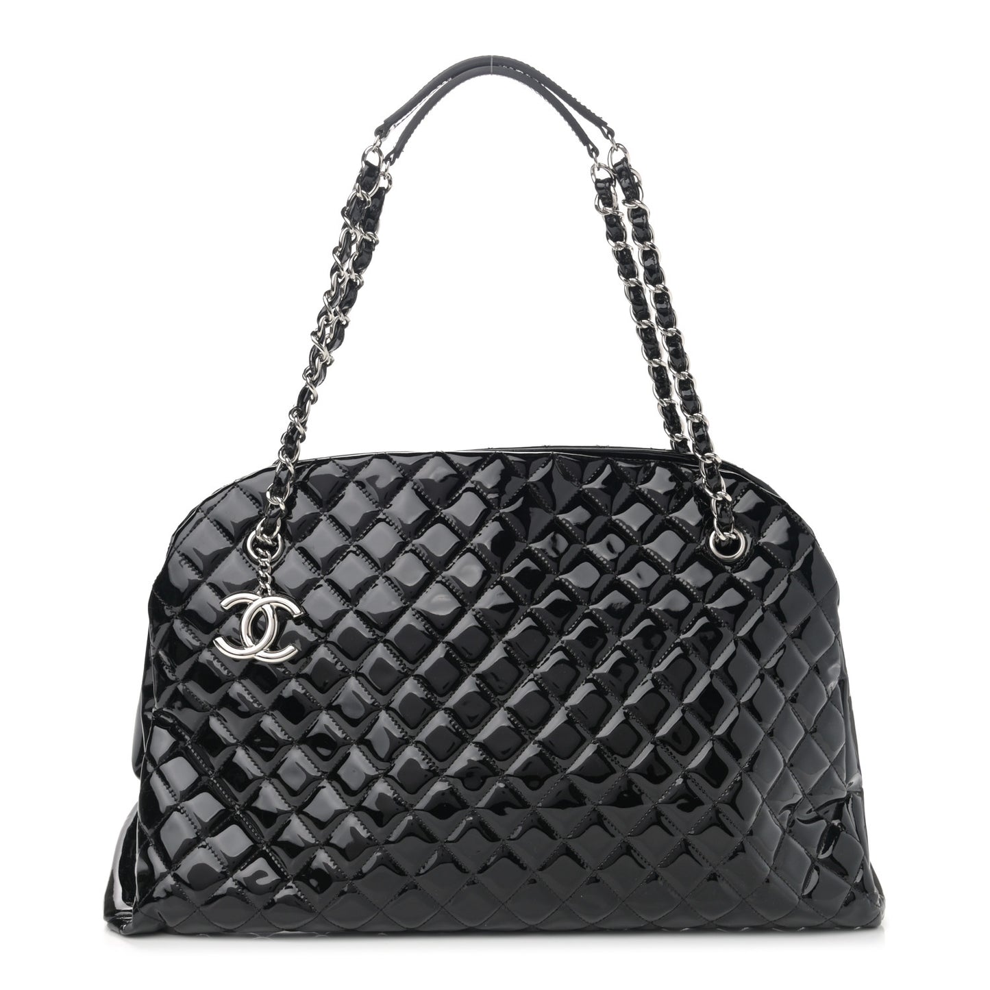Patent Quilted Maxi Just Mademoiselle Bowling Bag Black