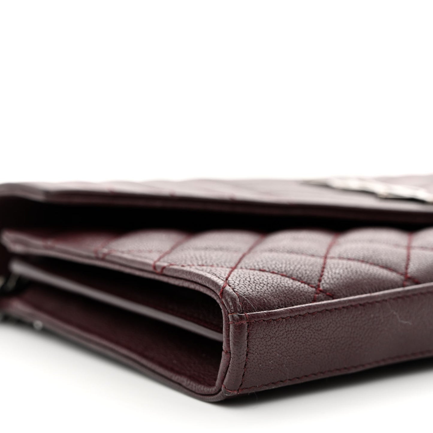 Sheepskin Tri-Quilt Monogram Envelope Chain Wallet Burgundy