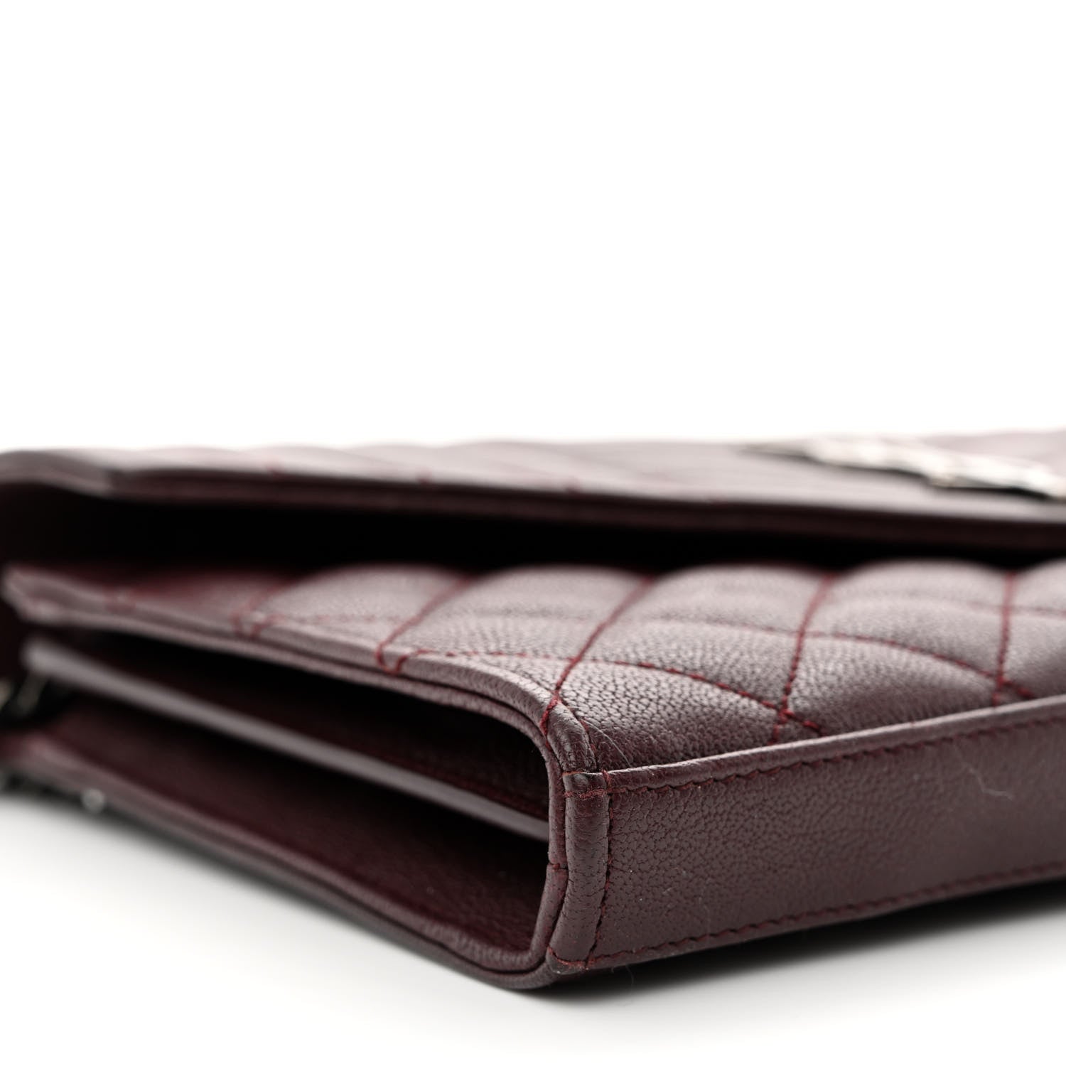 Saint Laurent Sheepskin Tri-Quilt Monogram Envelope Chain Wallet Burgundy 9 of 12