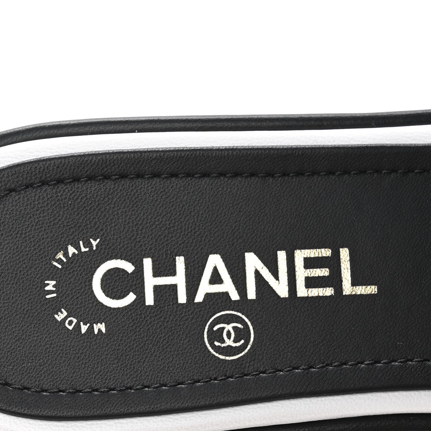 Lambskin Embroidered CC Mule Sandal 38.5 Black White