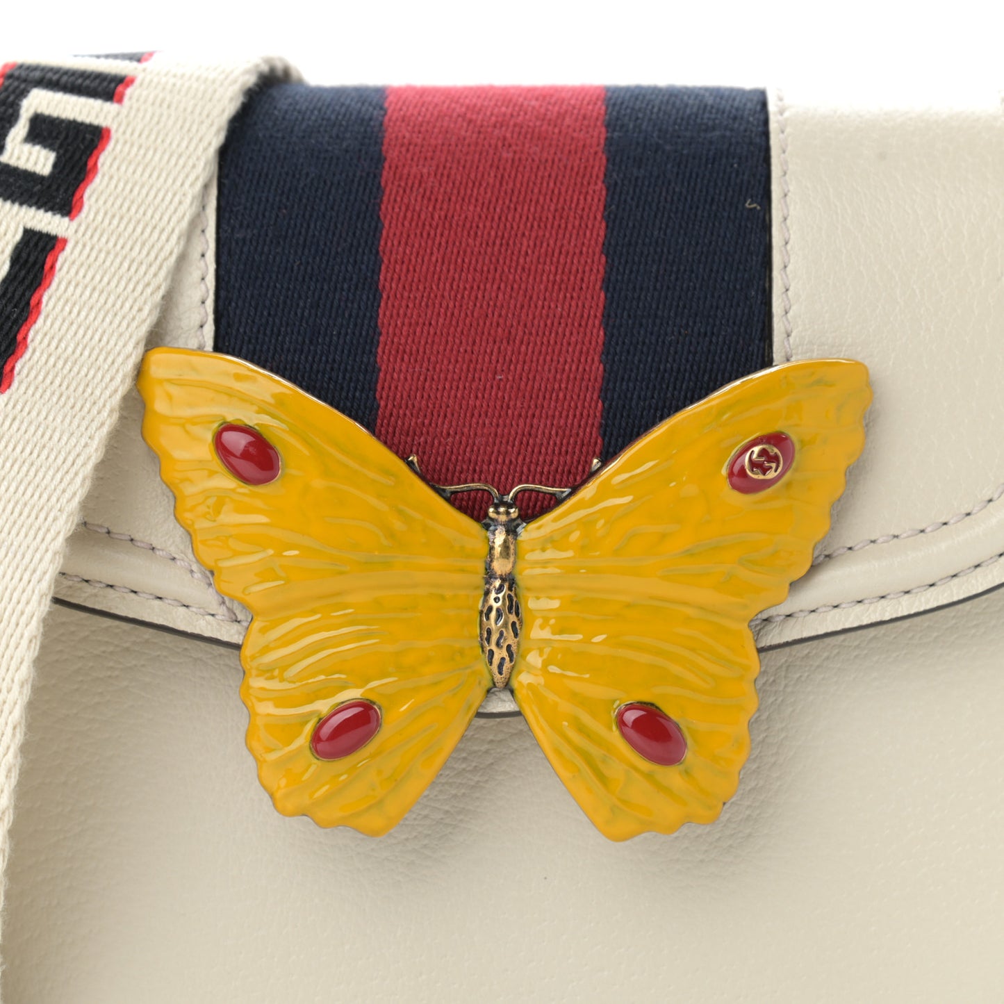 Calfskin Web Stripe Butterfly Small Totem Shoulder Bag White