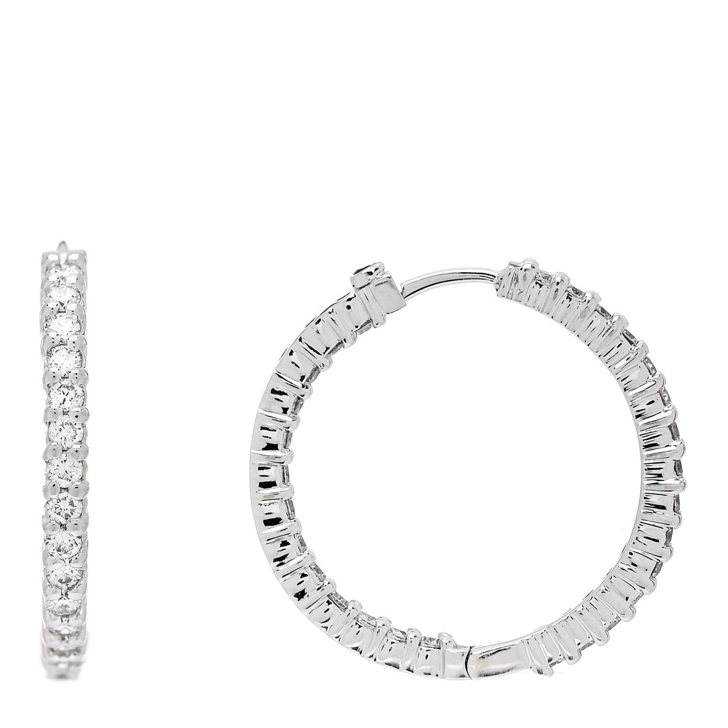 ROBERTO COIN 18K White Gold Diamond Medium Inside Outside Hoop Earrings