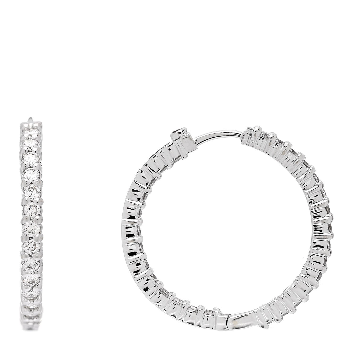 Roberto Coin ROBERTO COIN 18K White Gold Diamond Medium Inside Outside Hoop Earrings 1 of 5