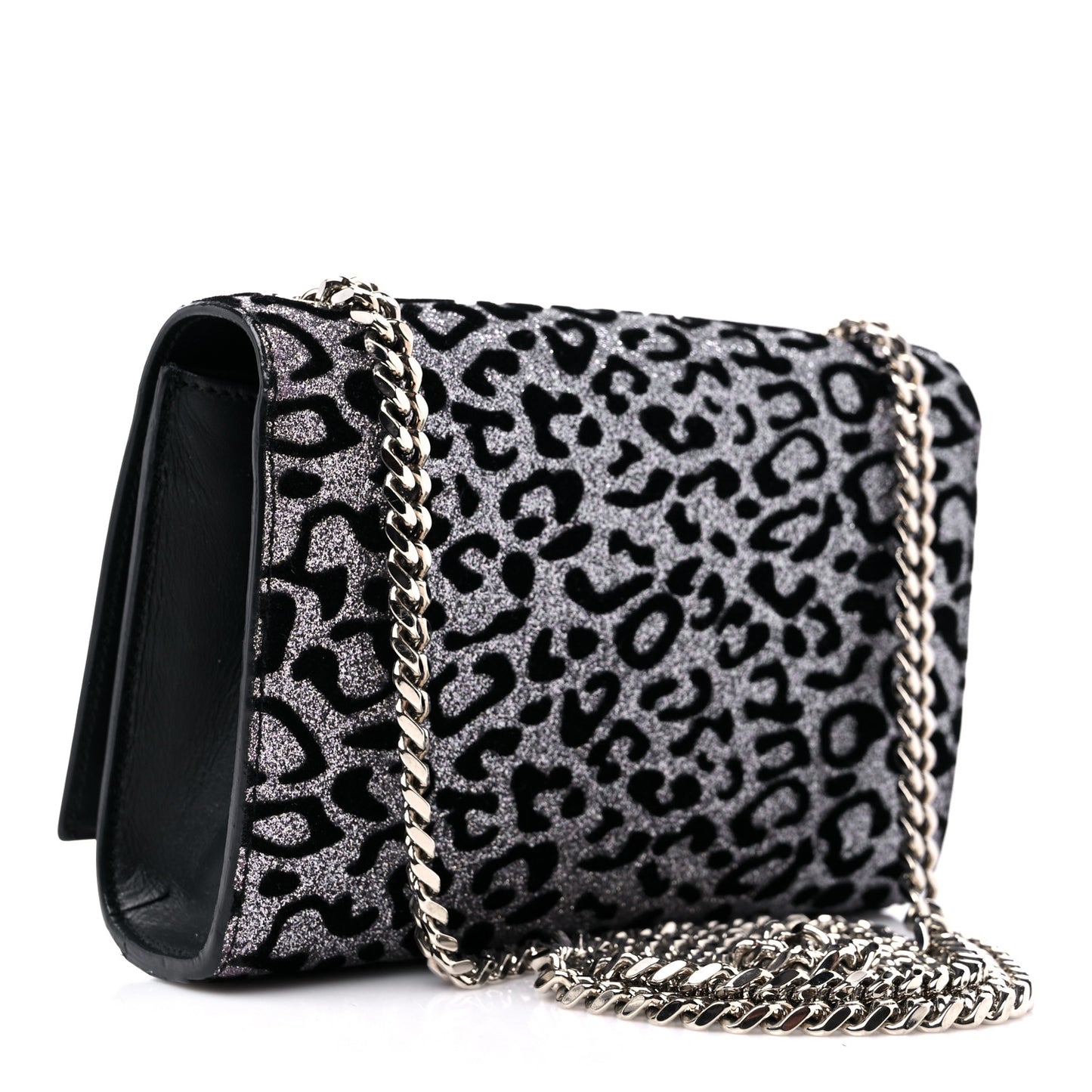 Glitter Leopard Small Monogram Kate Tassel Satchel Platine Black