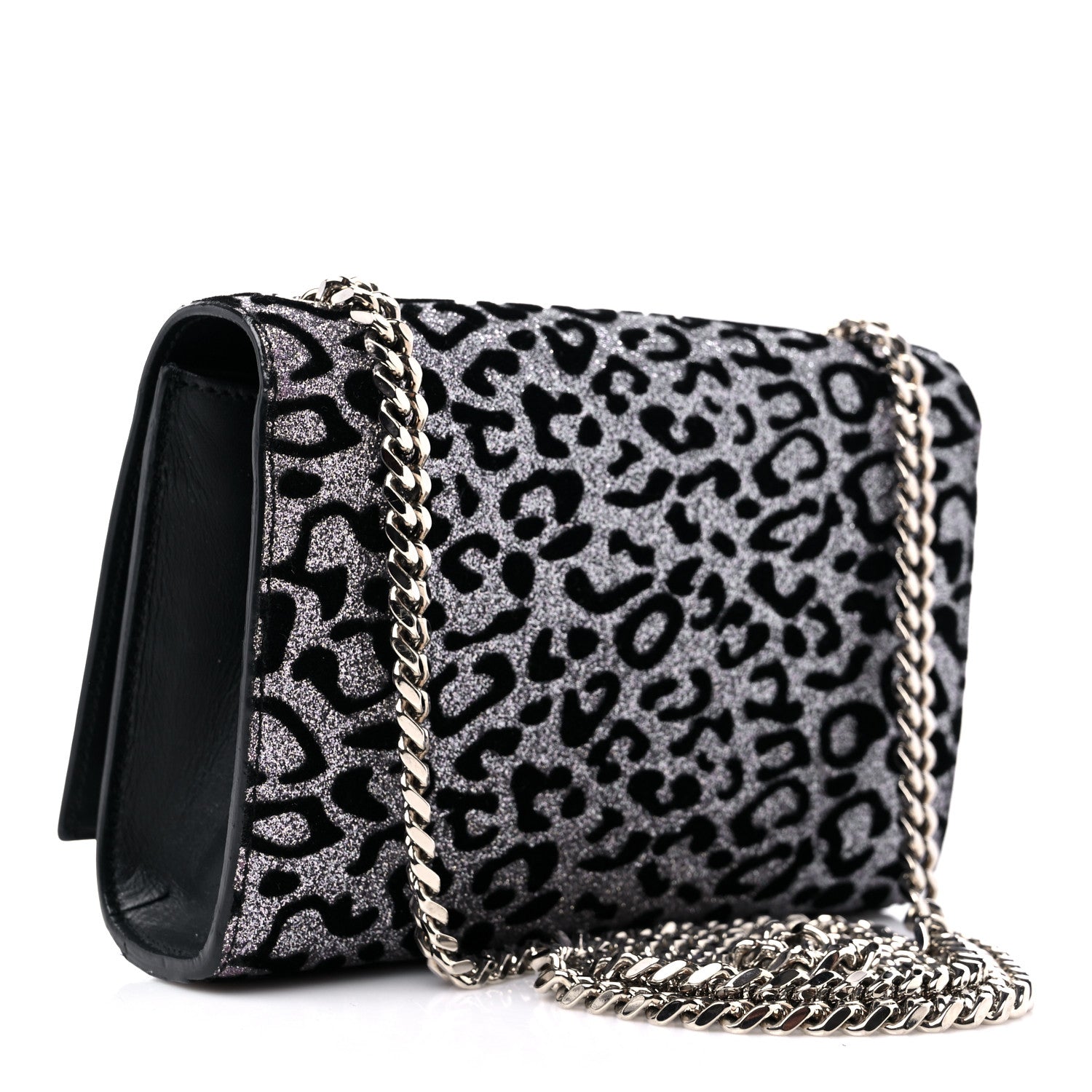 Saint Laurent Glitter Leopard Small Monogram Kate Tassel Satchel Platine Black 3 of 12