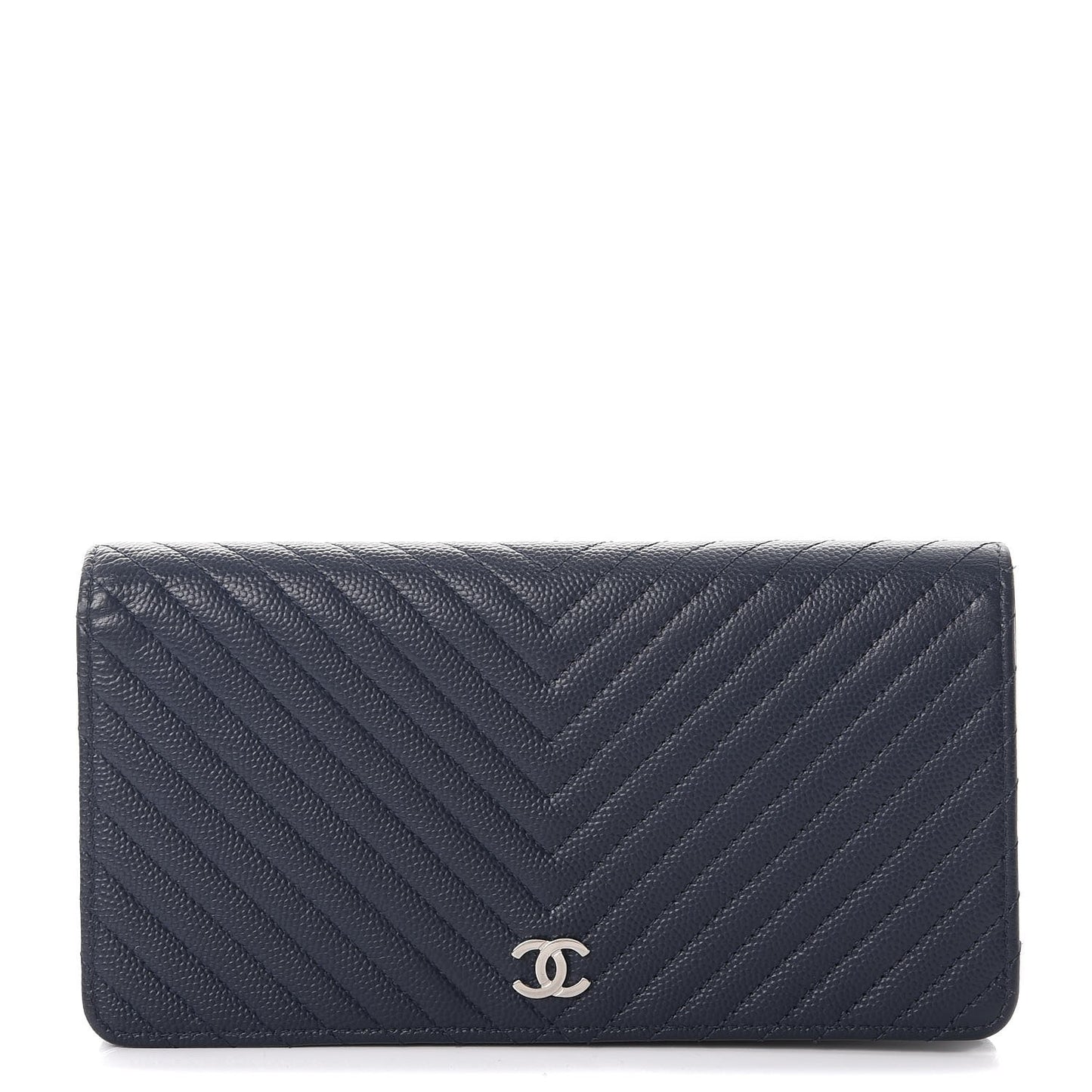 Caviar Chevron Quilted Yen Wallet Navy