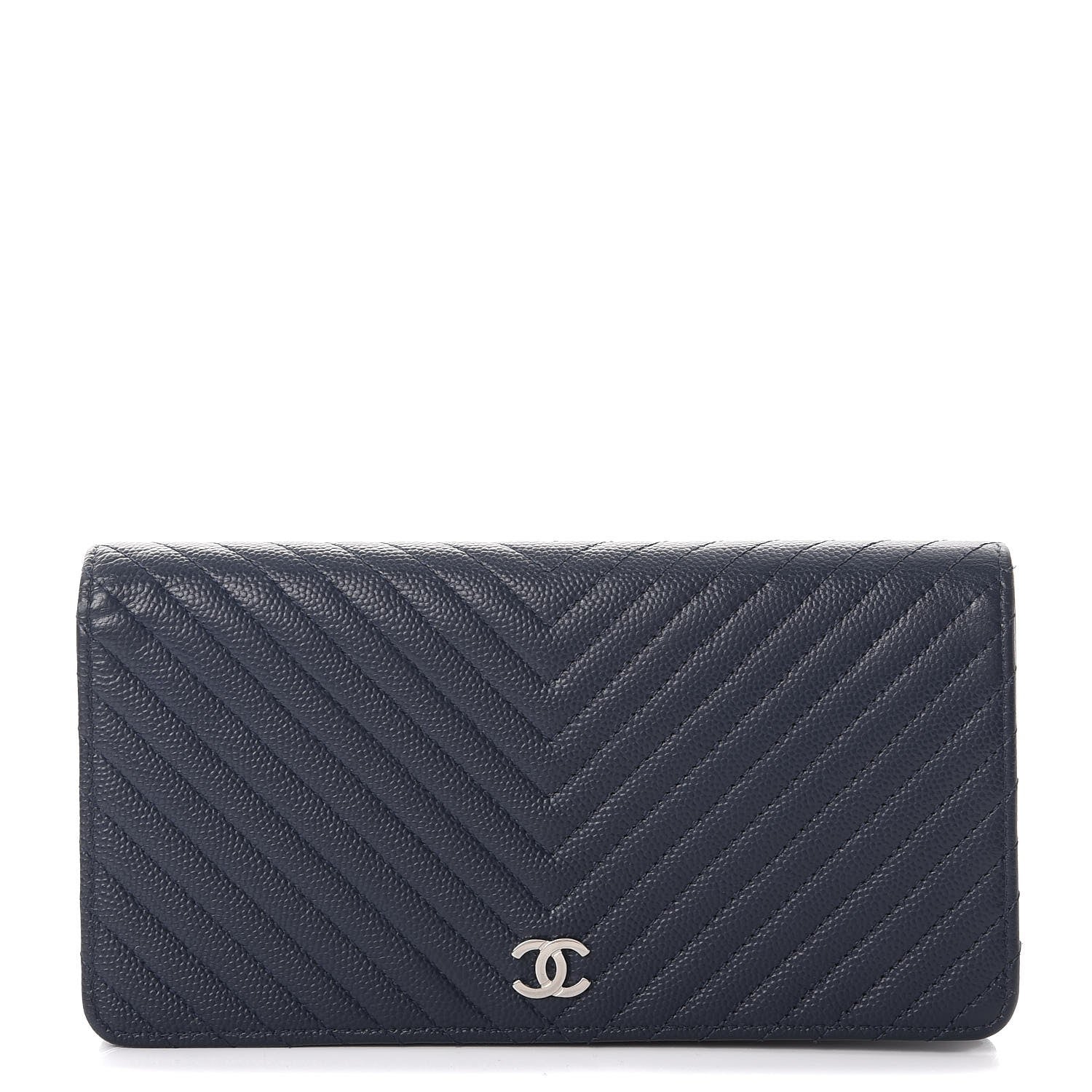 Chanel Caviar Chevron Quilted Yen Wallet Navy 1 of 8