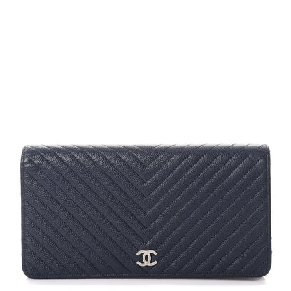 Chanel Caviar Chevron Quilted Yen Wallet Navy 1 of 8