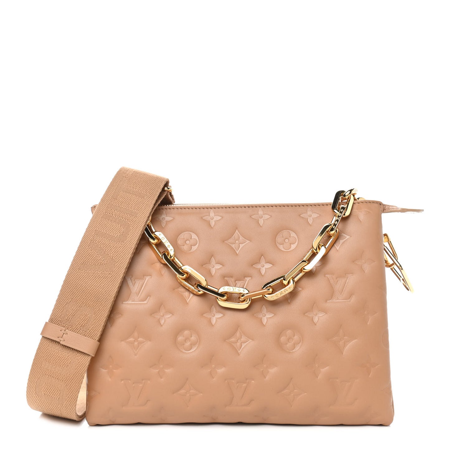 Lambskin Embossed Monogram Coussin PM Camel
