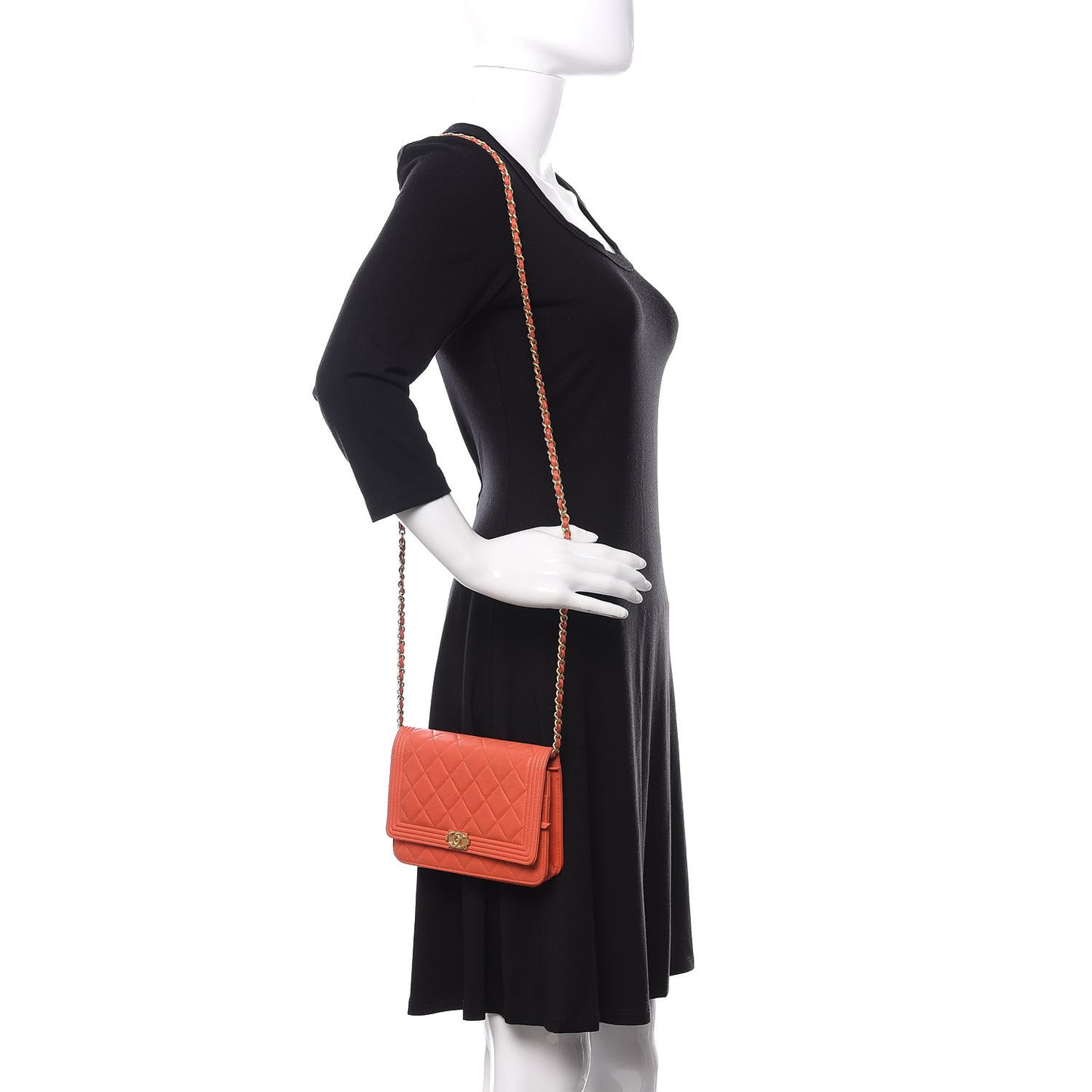 Lambskin Quilted Boy Wallet On Chain WOC Orange