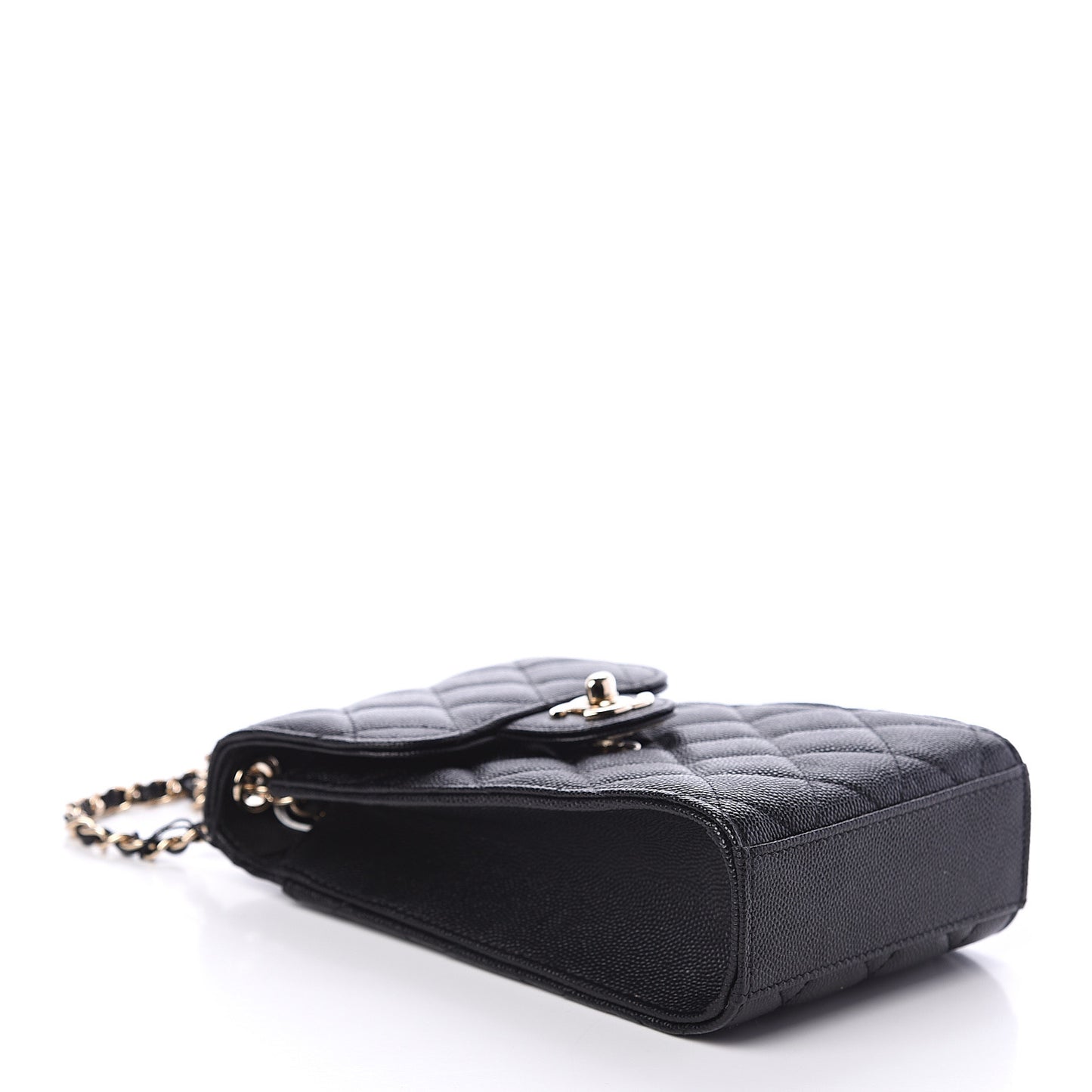 Caviar Quilted Phone Chain Clutch Black