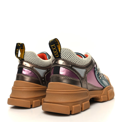 Gucci X SEGA Metallic Calfskin Mesh Womens Flashtrek Sneakers 37 Rame Mystic White Lago 4 of 8