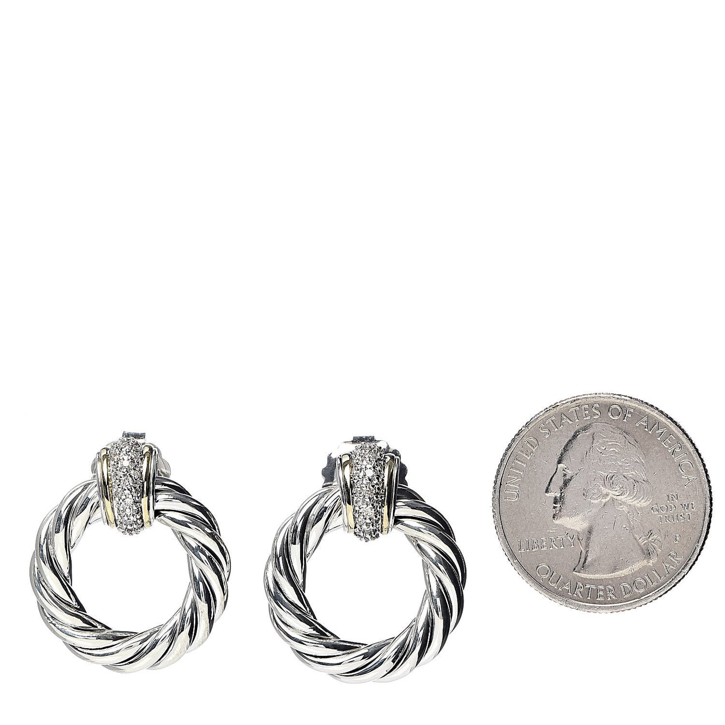 Sterling Silver 18K Yellow Gold Diamond Door Knocker Cable Earrings
