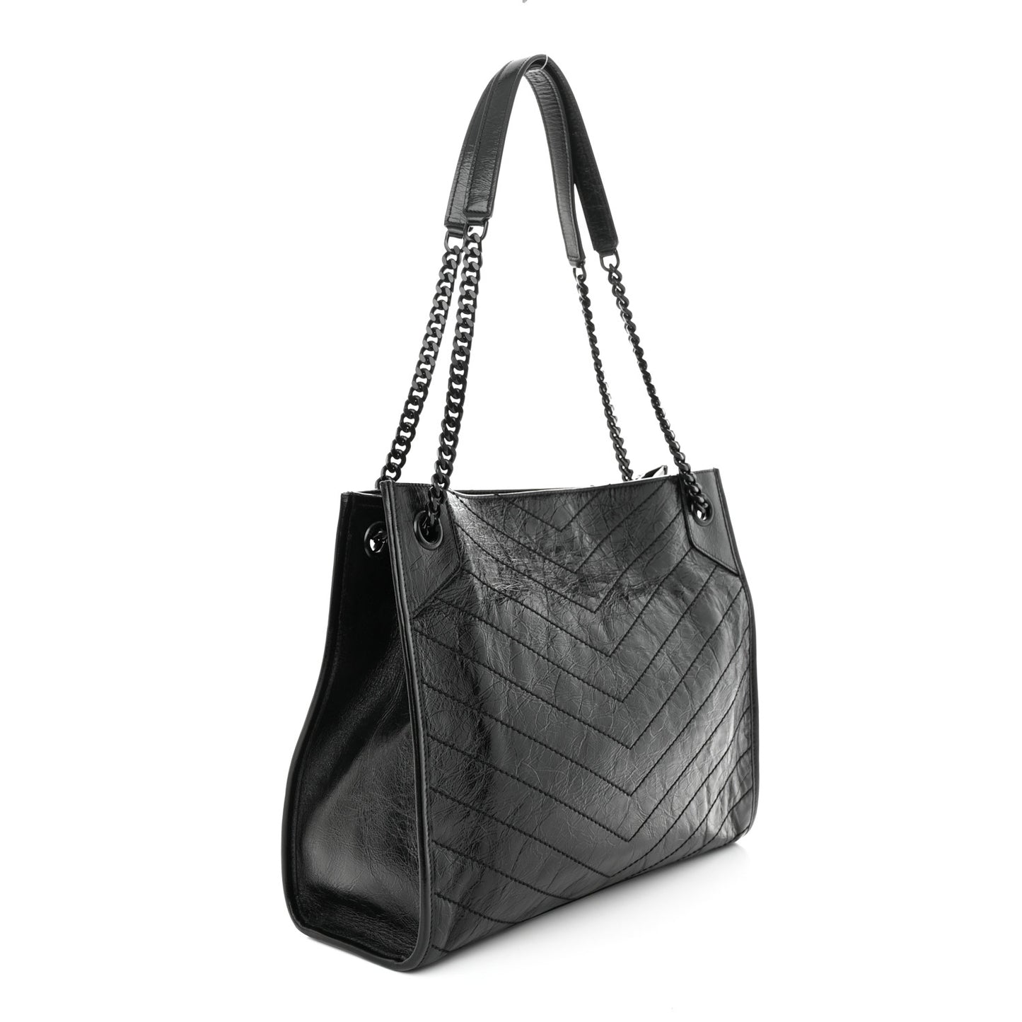 Crinkled Calfskin Matelasse Monogram Medium Niki Shopper Tote Black