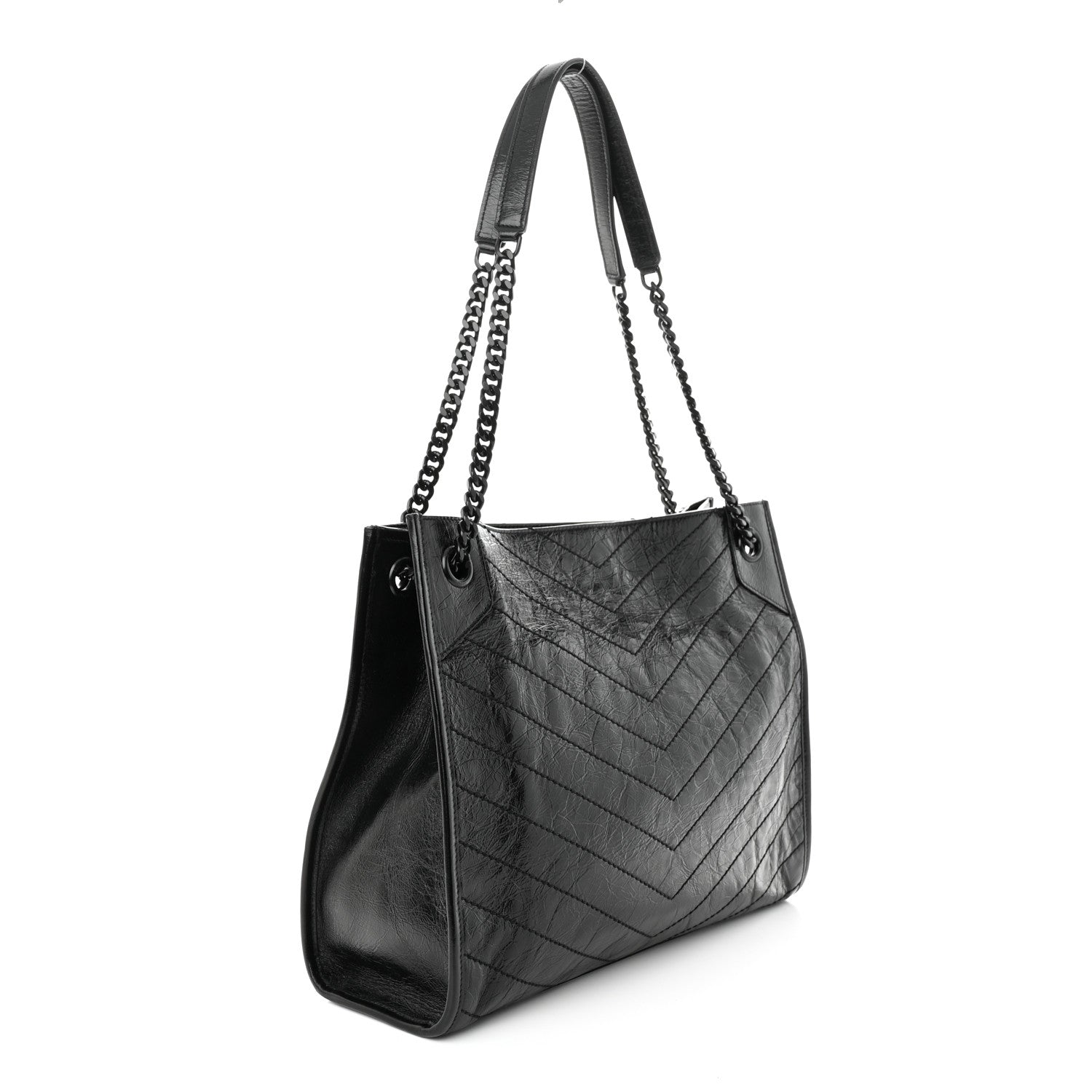 Saint Laurent Crinkled Calfskin Matelasse Monogram Medium Niki Shopper Tote Black 3 of 10