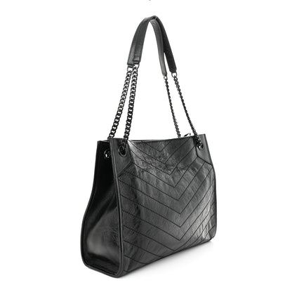 Saint Laurent Crinkled Calfskin Matelasse Monogram Medium Niki Shopper Tote Black 3 of 10