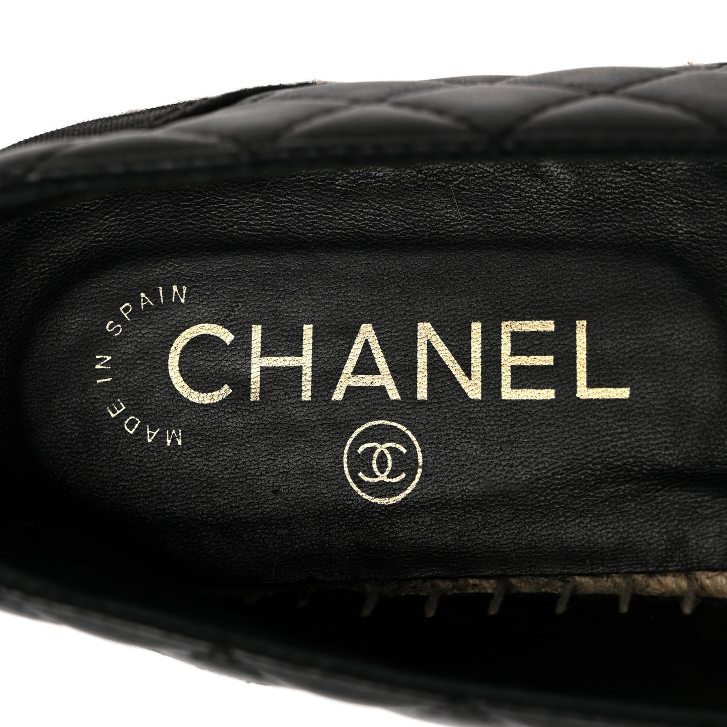 Lambskin Grosgrain Quilted CC Chain Espadrilles 39 Black