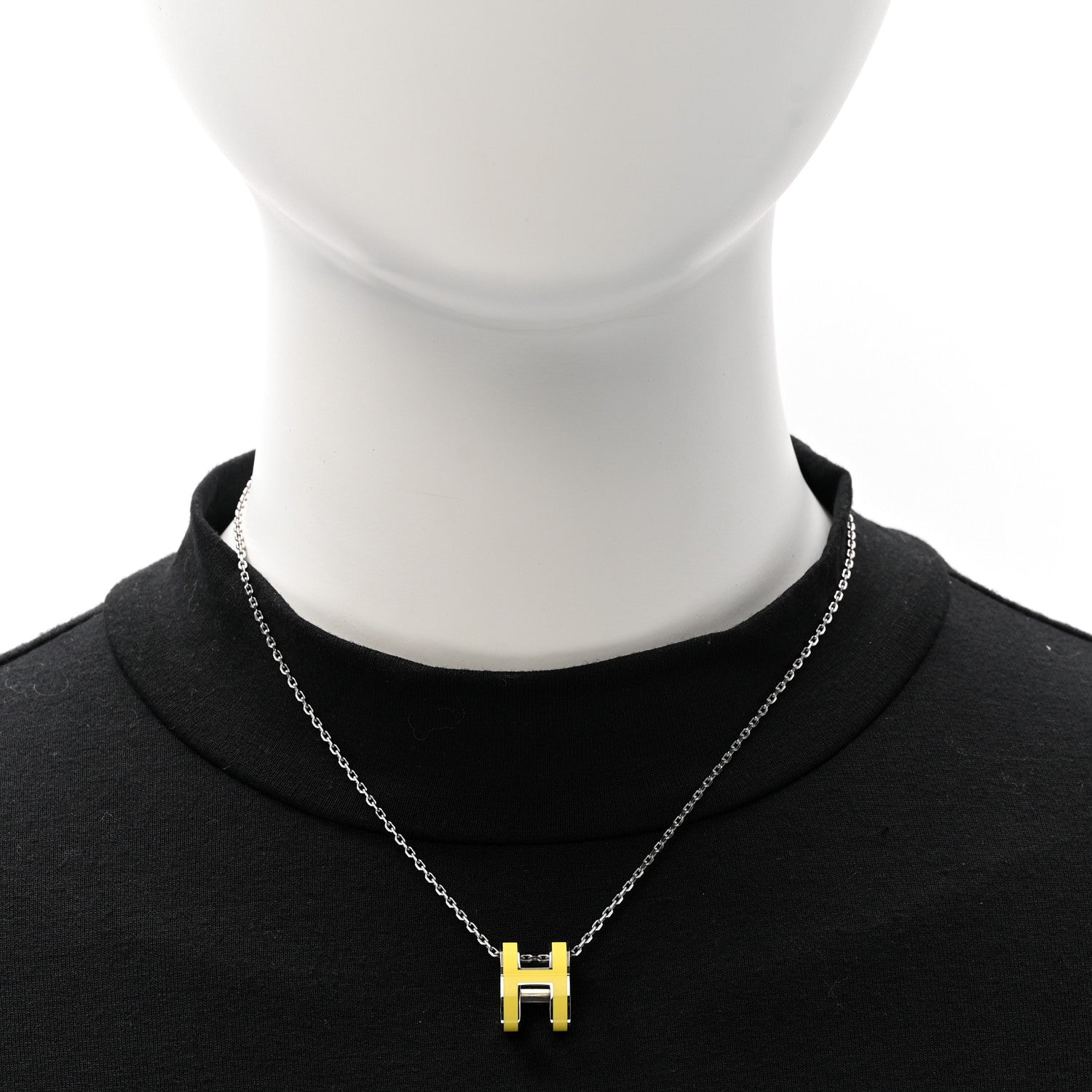 Hermes Lacquered Palladium Pop H Pendant Necklace Jaune Mimosa 2 of 8