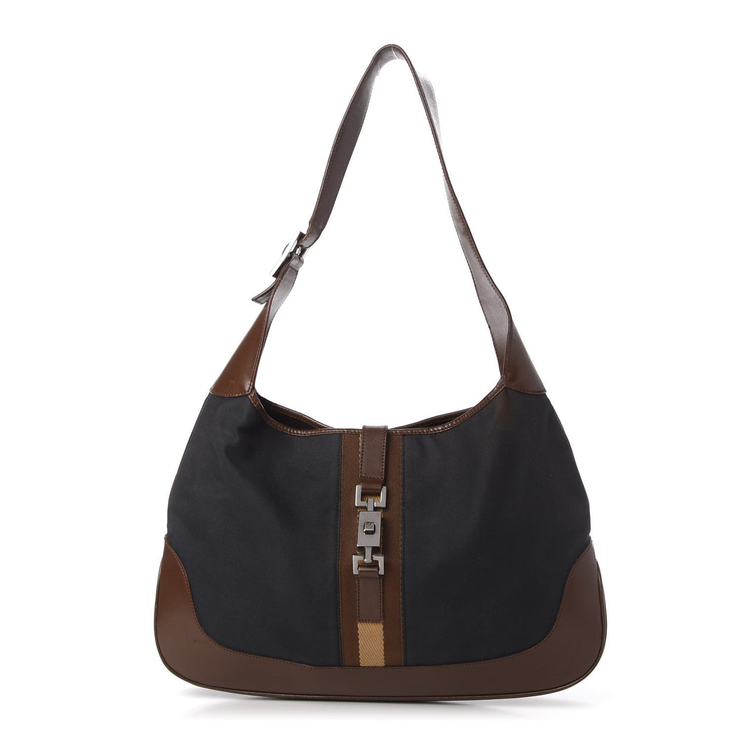 Canvas Calfskin Jackie O Hobo Navy Brown