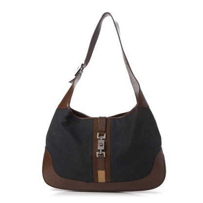 Gucci Canvas Calfskin Jackie O Hobo Navy Brown 1 of 14