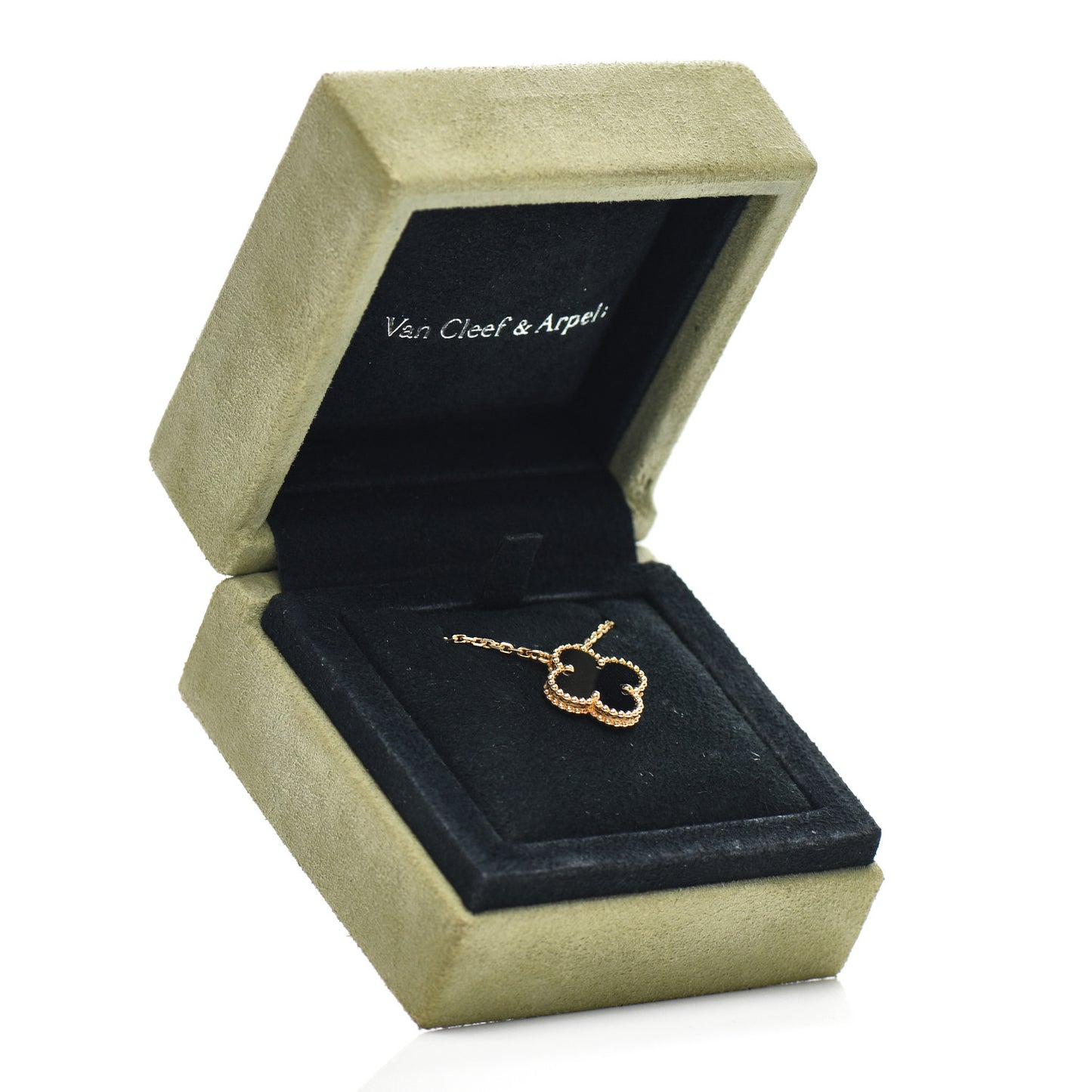 18K Yellow Gold Black Onyx Vintage Alhambra Pendant Necklace