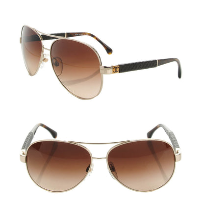 Chanel Lambskin Quilted CC Aviator Sunglasses 4195-Q Gold Brown 1 of 5