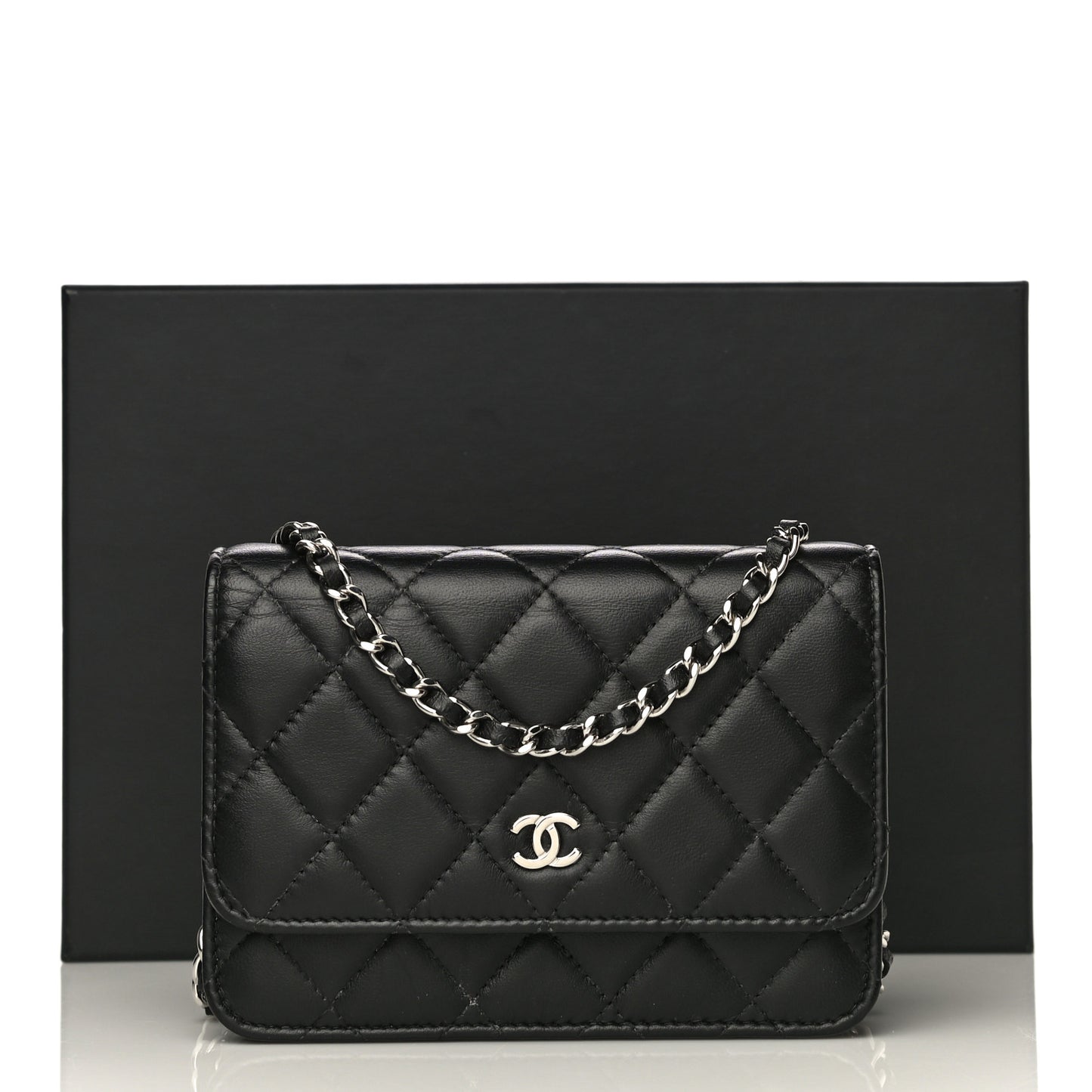 Lambskin Quilted Mini Wallet On Chain WOC Black