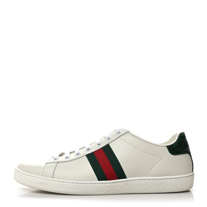 Gucci Calfskin Crocodile Web Womens Ace Sneakers 41 White Green 1 of 11