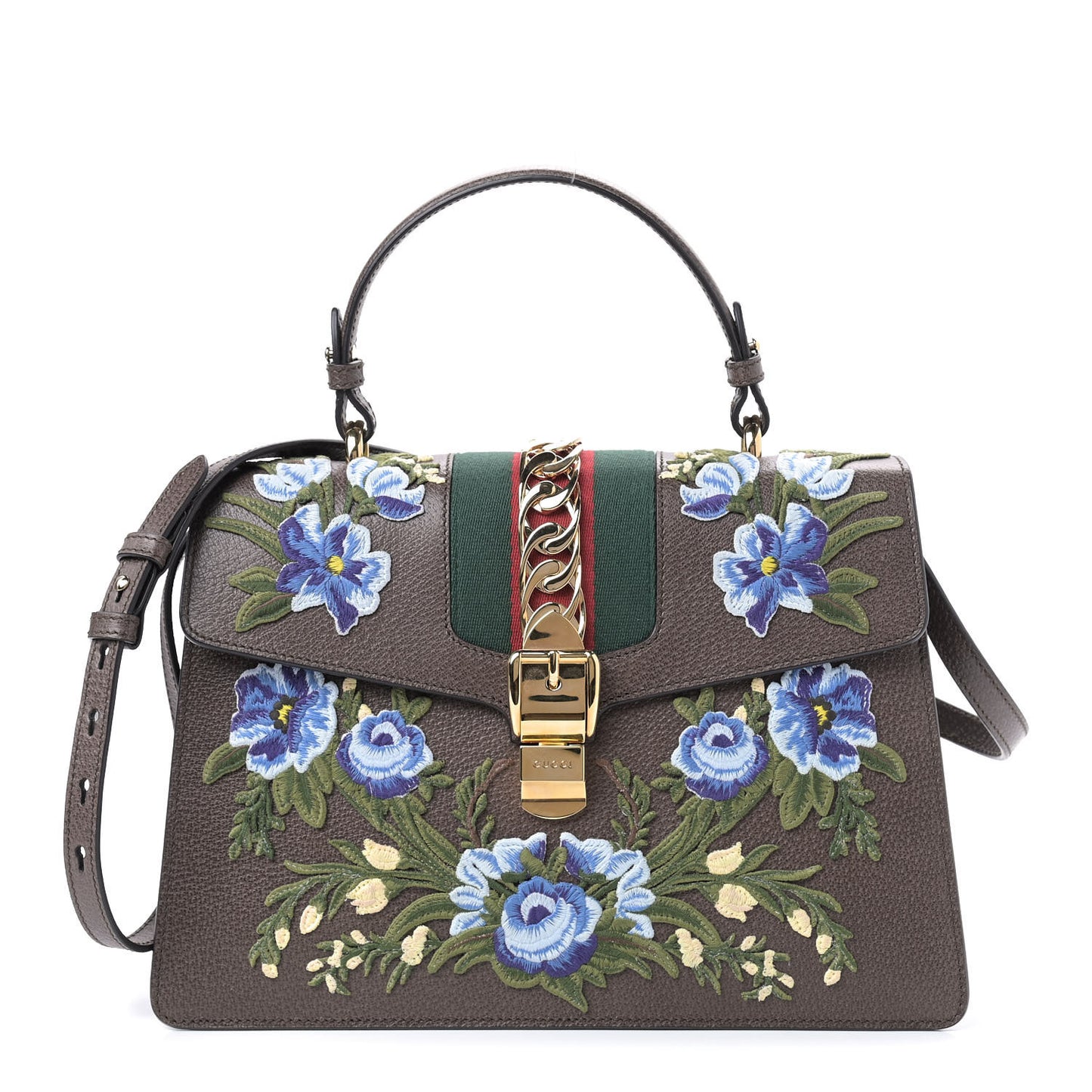 Calfskin Embroidered Medium Sylvie Top Handle Bag New Acero Multicolor