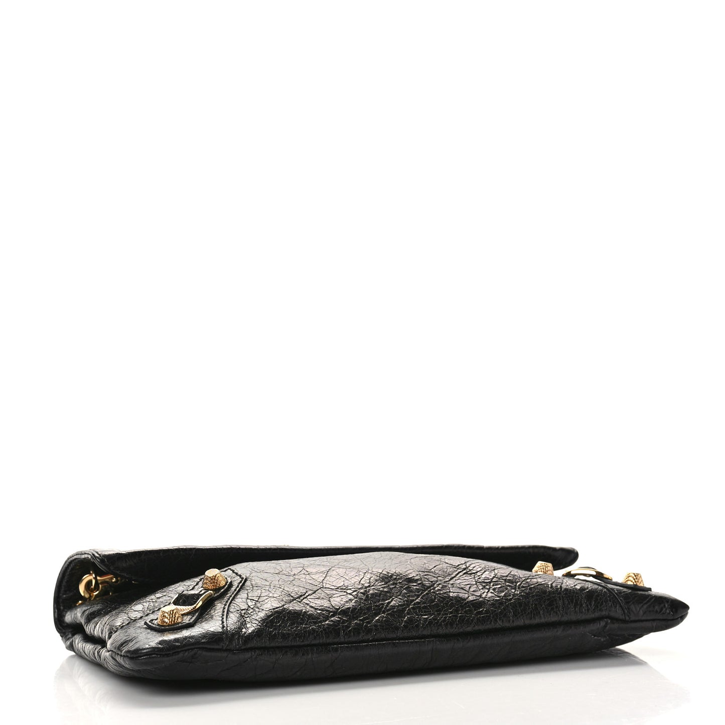 Agneau Giant 12 Gold Hardware Envelope Strap Clutch Black