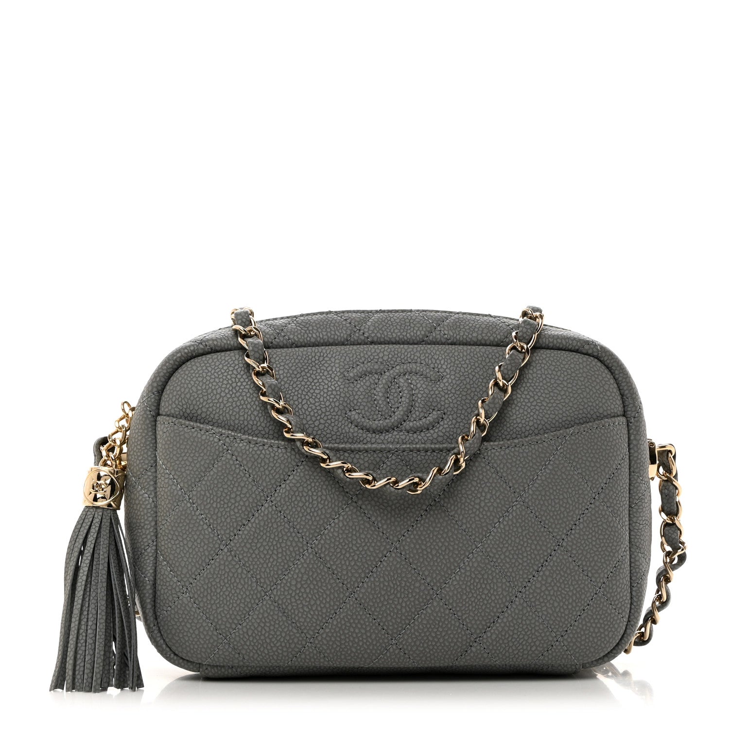 Chanel Iridescent Caviar Flat Quilted Small Coco Tassel Camera Case Grey 1 of 10