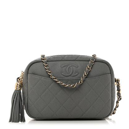 Chanel Iridescent Caviar Flat Quilted Small Coco Tassel Camera Case Grey 1 of 10