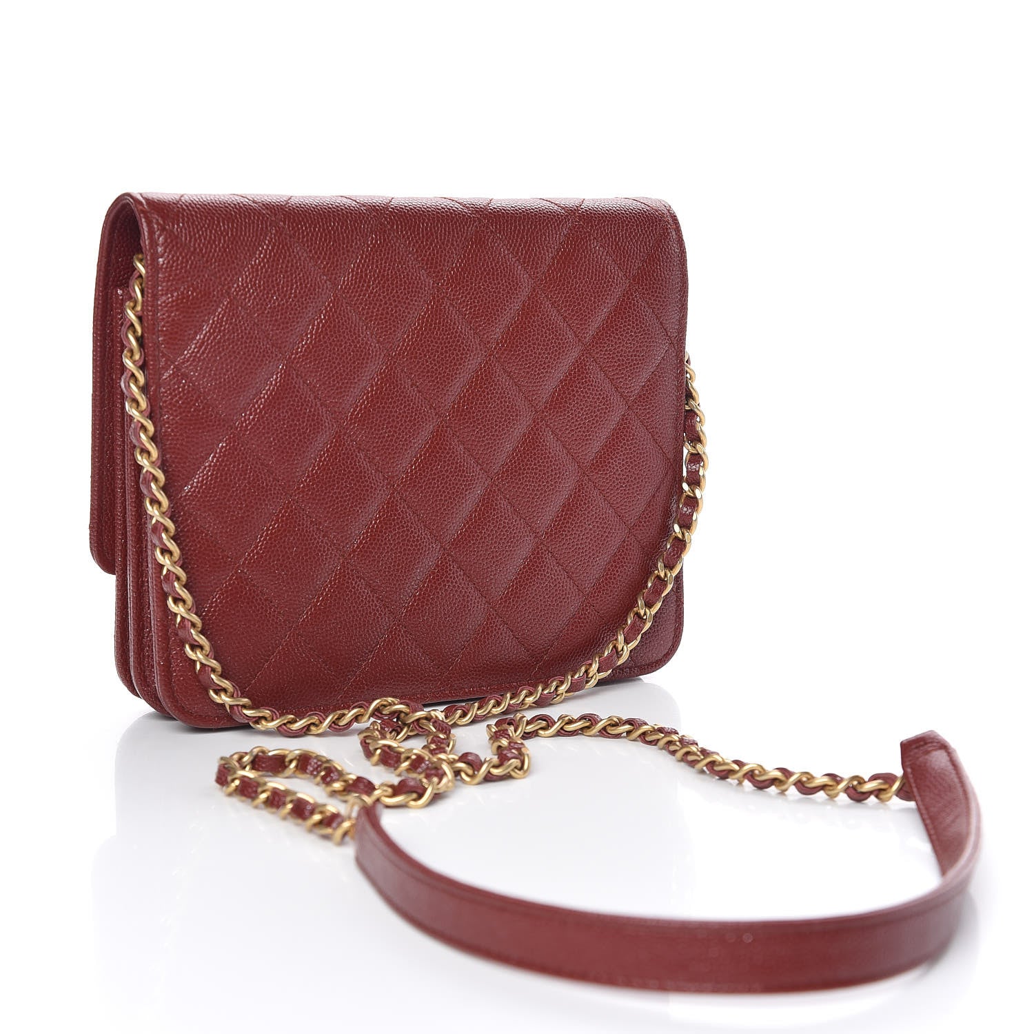 Chanel Iridescent Caviar Quilted Square Wallet On Chain WOC Burgundy 3 of 11