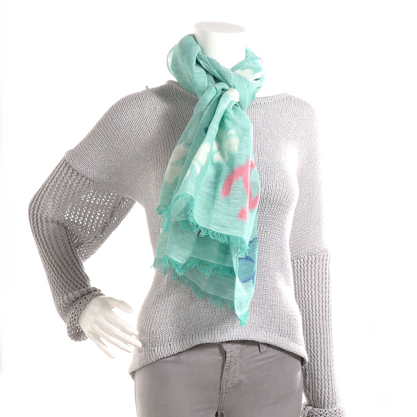 Linen Cotton Wool CC Clover Scarf Green