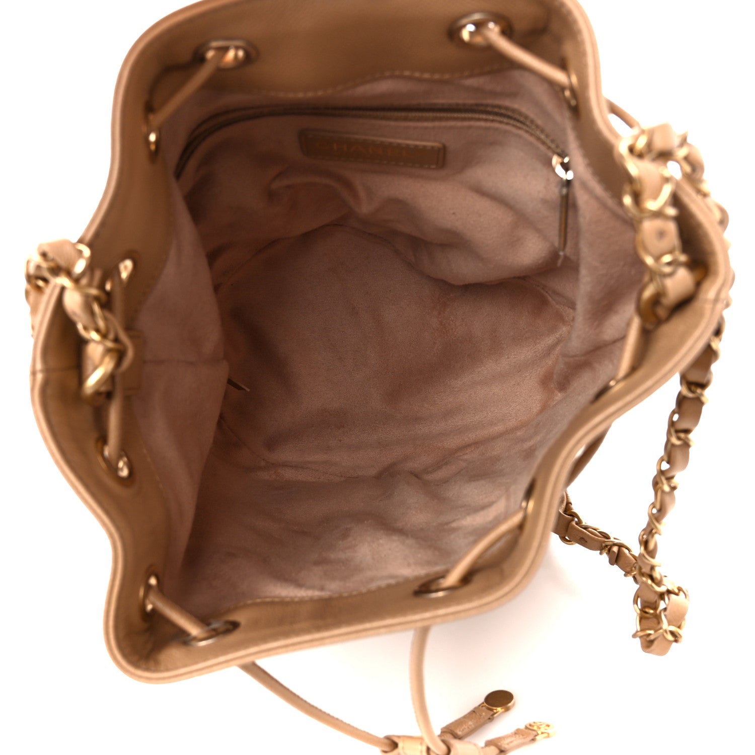Chanel Caviar Deauville Drawstring Bucket Bag Beige 5 of 11