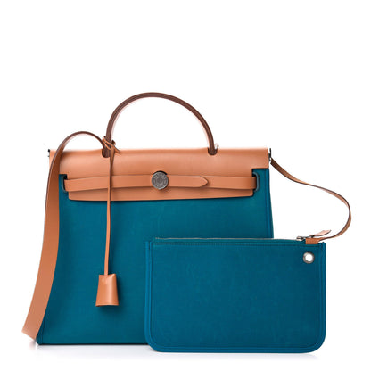 Hermes Vache Hunter Toile Herbag Zip 31 PM Bleu Natural 1 of 10