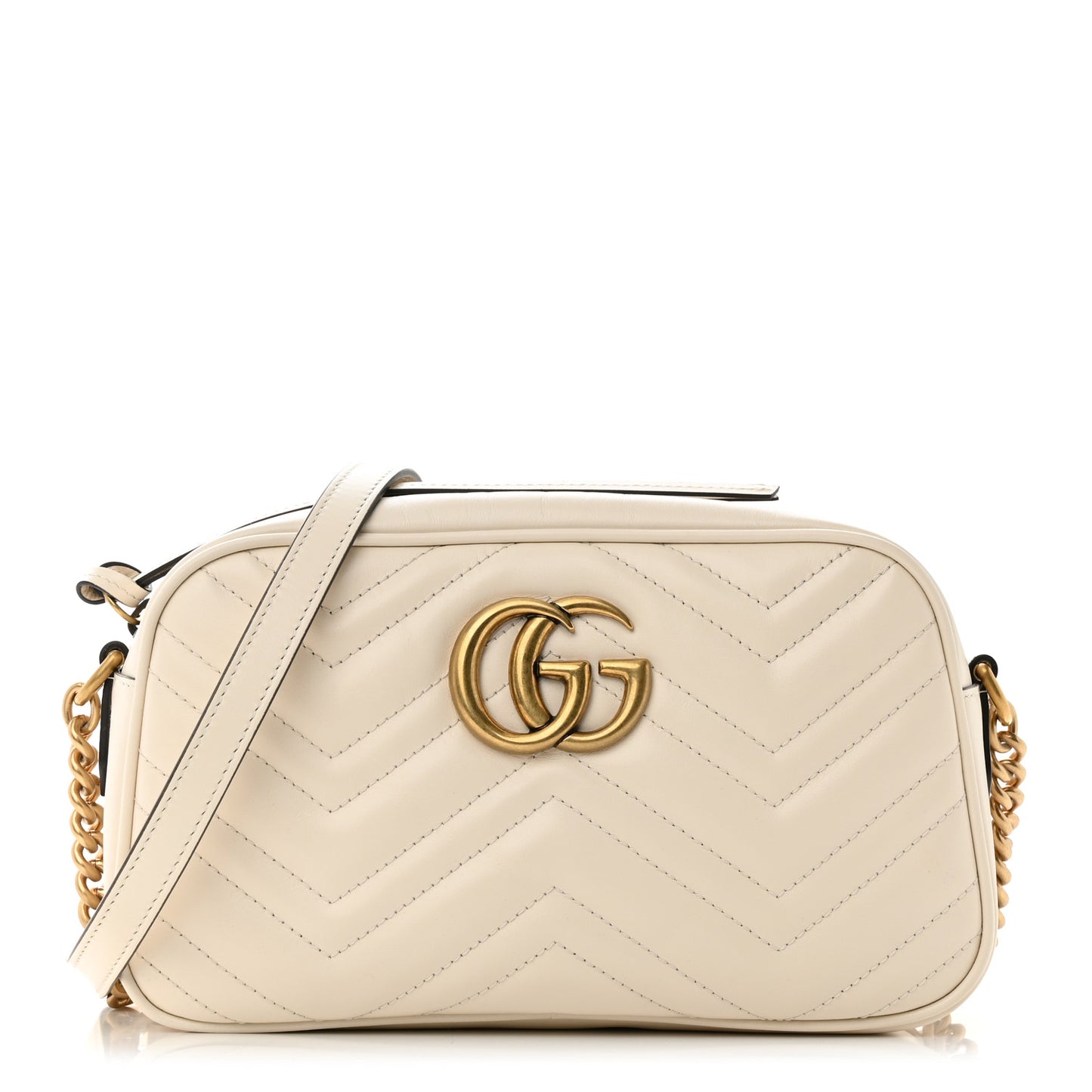 Calfskin Matelasse Small GG Marmont Chain Shoulder Bag White