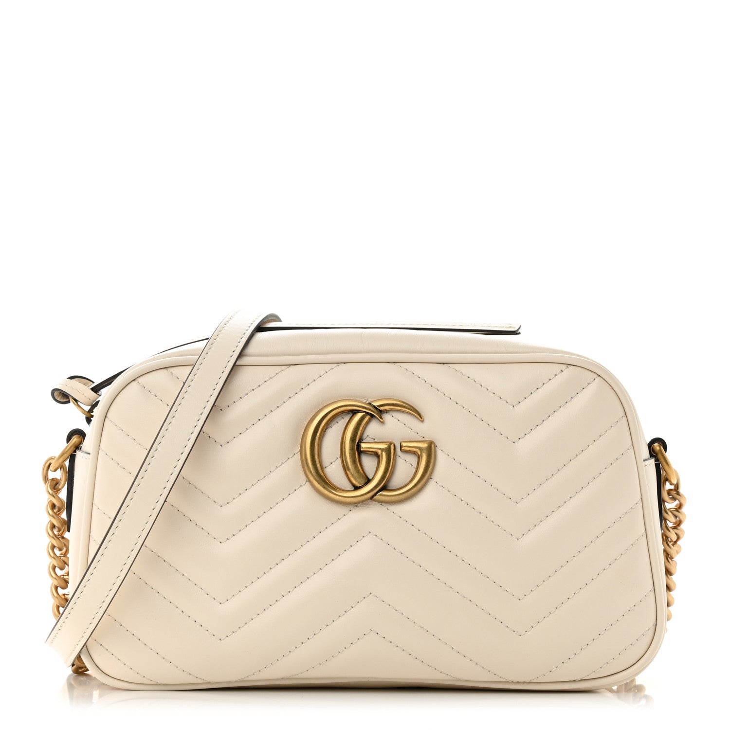 Gucci Calfskin Matelasse Small GG Marmont Chain Shoulder Bag White 1 of 10