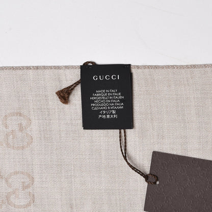 Gucci Wool Silk GG Monogram GGNat Scarf Sand 4 of 5