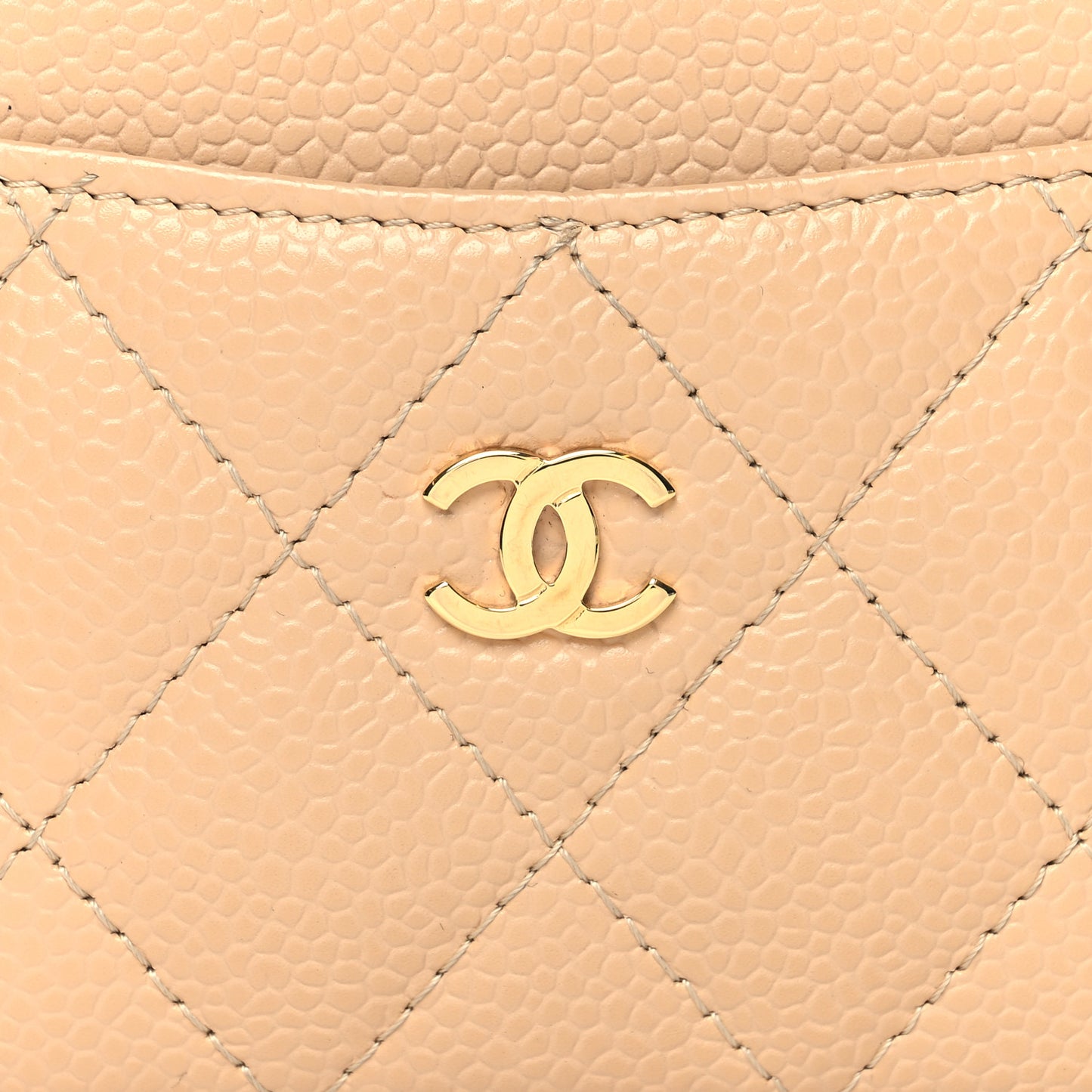 Caviar Quilted Card Holder Light Beige