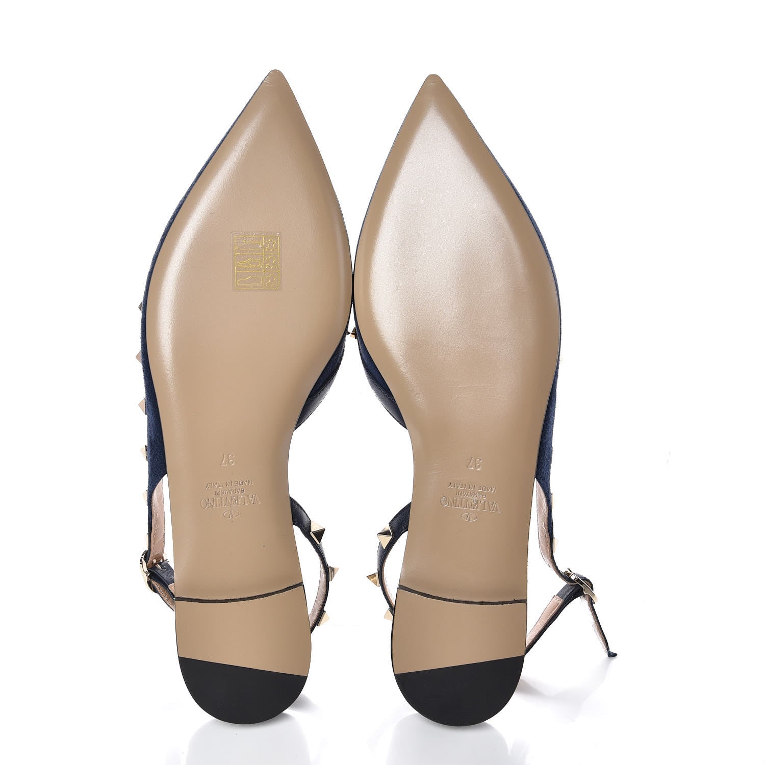 Valentino Garavani Suede Nappa Rockstud Slingback Flats 37 Marine 5 of 8
