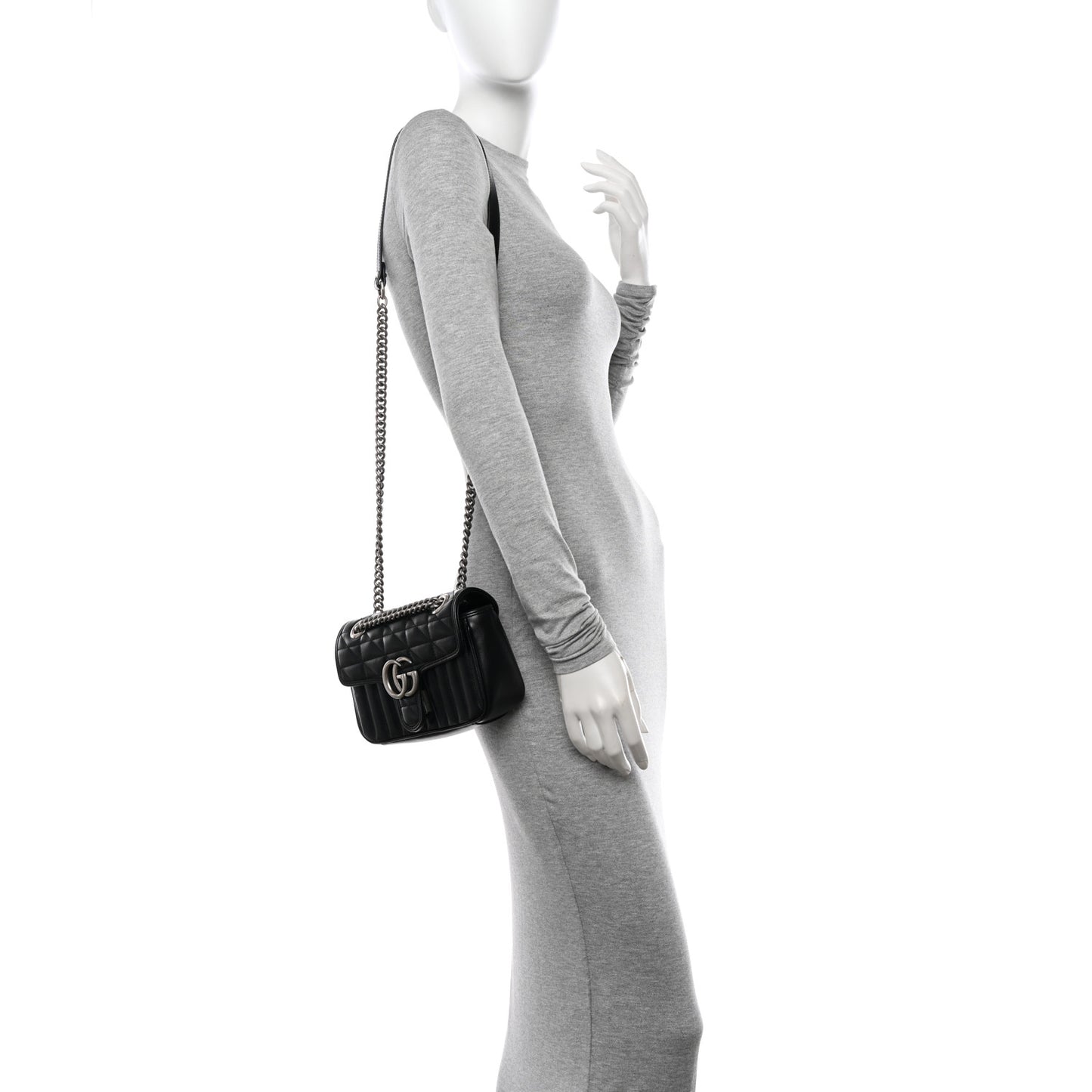 Calfskin Matelasse Aria Mini GG Marmont Shoulder Bag Black