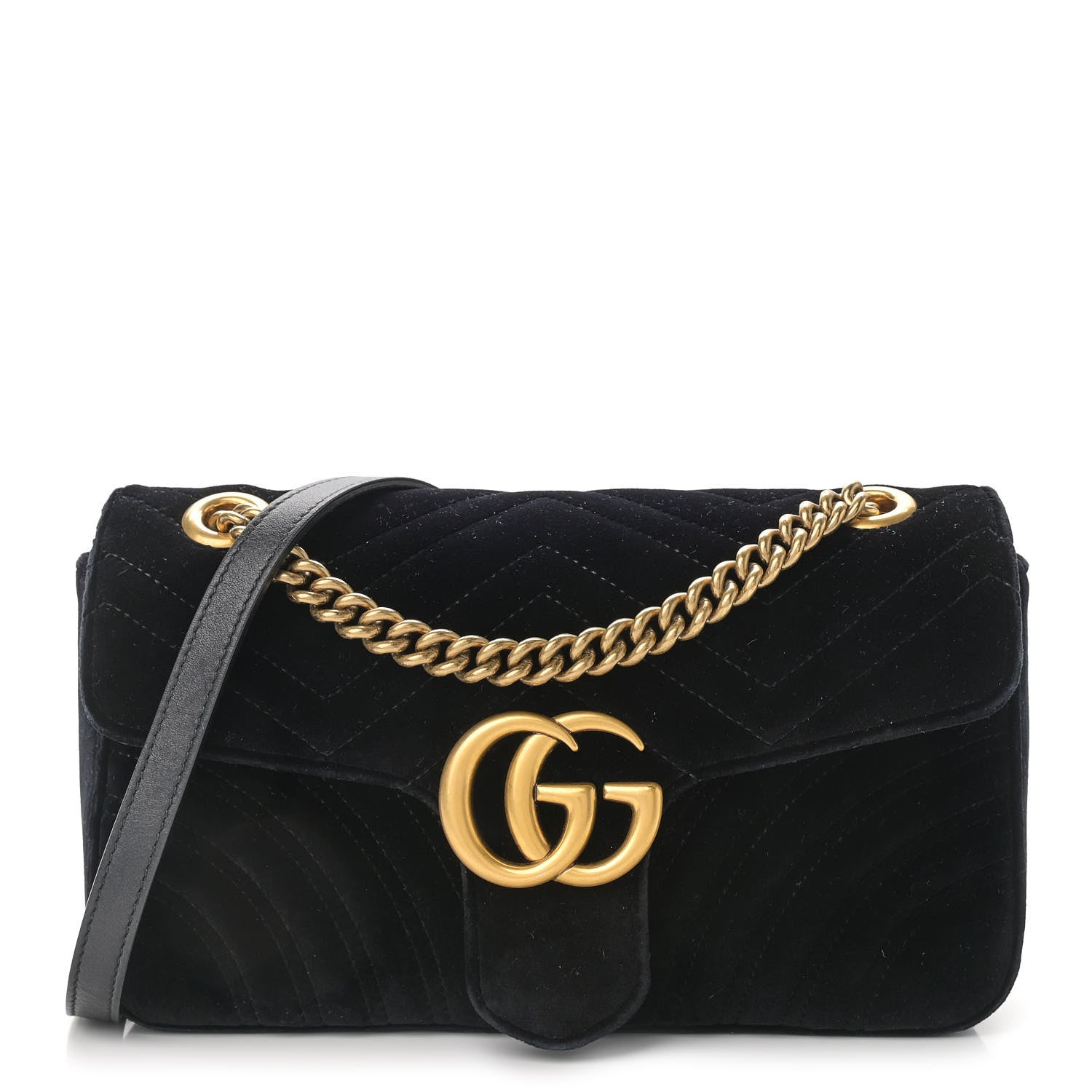 Gucci Velvet Matelasse Small GG Marmont Shoulder Bag Black 1 of 12