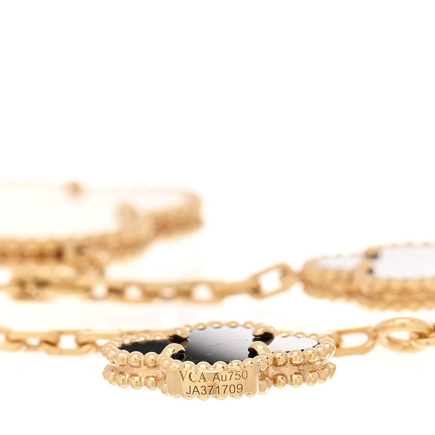 18K Yellow Gold Grey Mother of Pearl Black Onyx 5 Motifs Magic Alhambra Bracelet