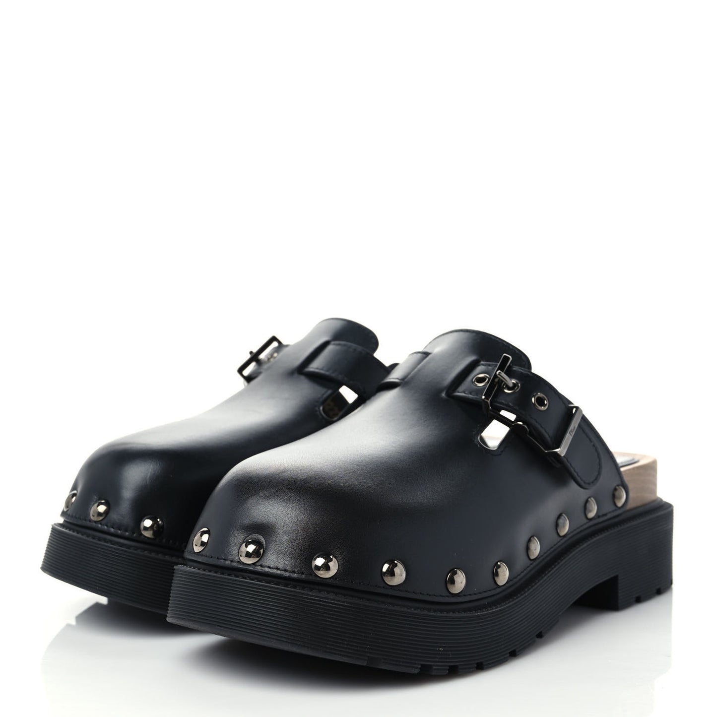 Calfskin Diorquake Buckled Lug Sole 15mm Clogs 36 Black